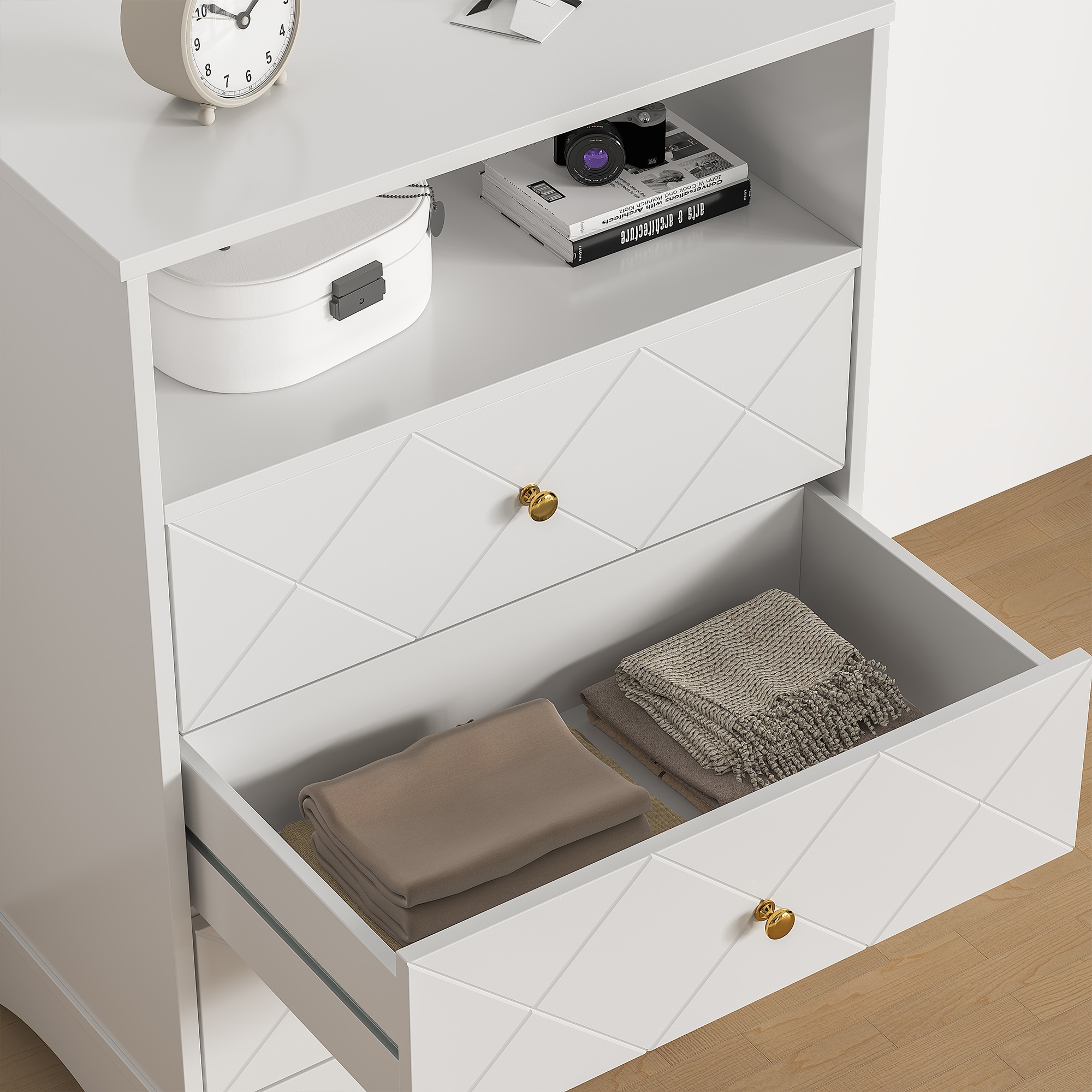 Dresser With Drawers & Floating Shelves, 3 Drawer Dresser With Open Storage & Painted Finish, Modern Storage Dresser For Toddler Room, Bedroom, Living Room, Closet, Hallway, White_maomaolike.com